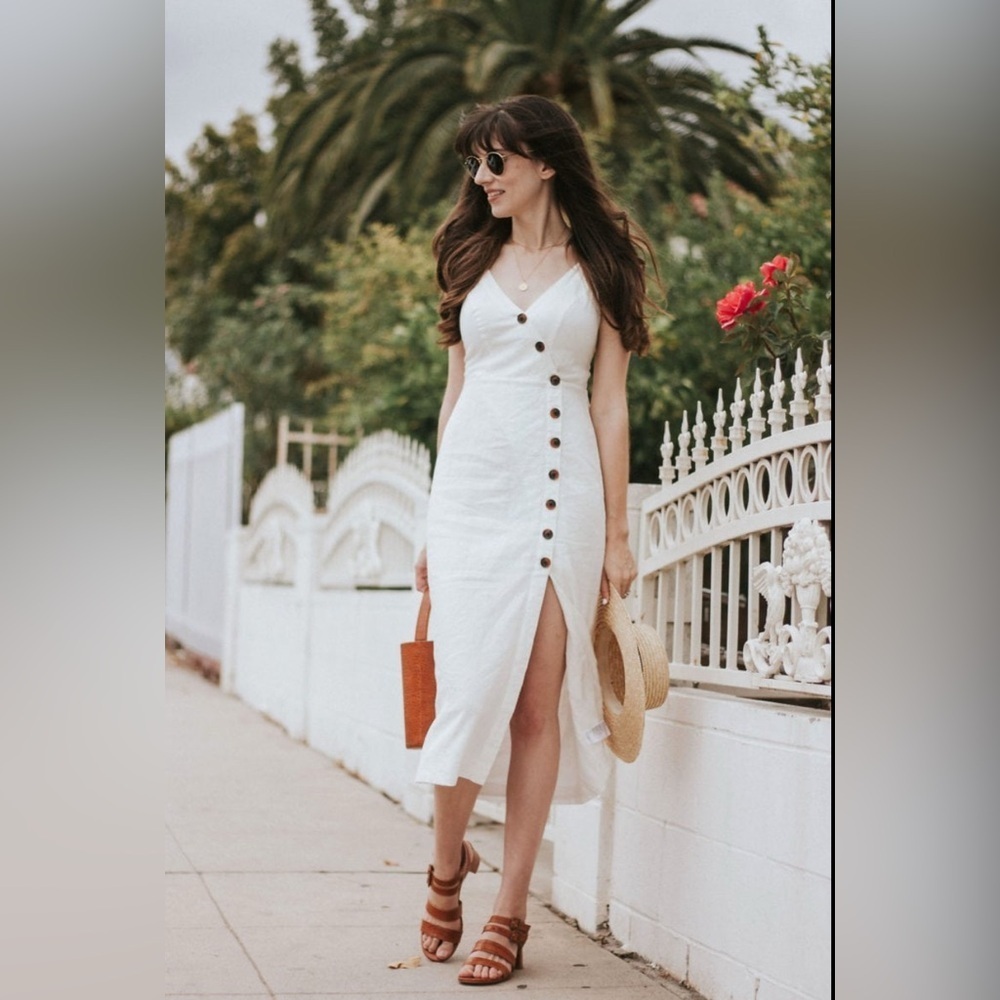 Urban Oufitters Amber Button-Down Linen Sleeveless Midi Dress White size S - Picture 4 of 9